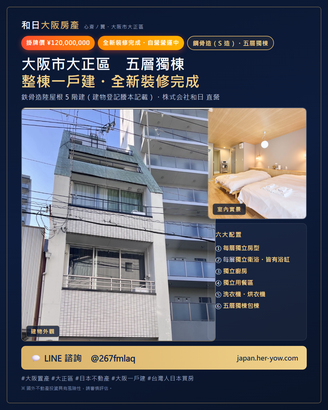 心斎ノ翼 旗艦物件主視覺:大阪市中心五層樓一戶建